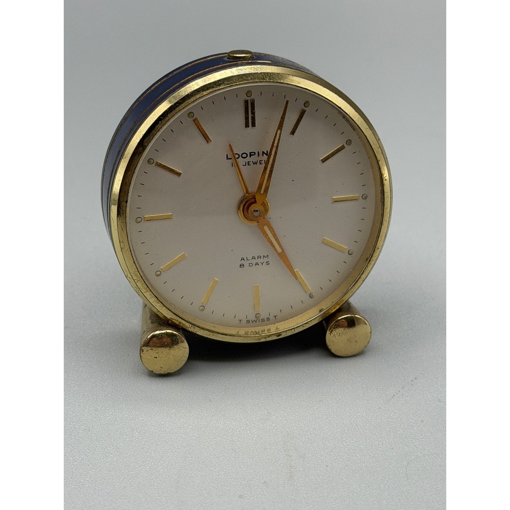 Vintage Looping Alarm 8 Day Swiss Travel Clock Mechanical Wind Working #1121